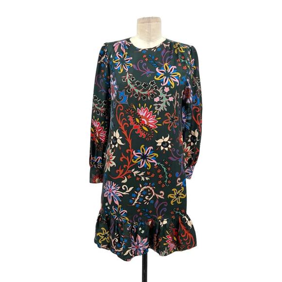 Tory Burch Floral Longsleeve Silk Twill Shift Dress Black Mountain Floral Size 0 - Picture 2 of 15